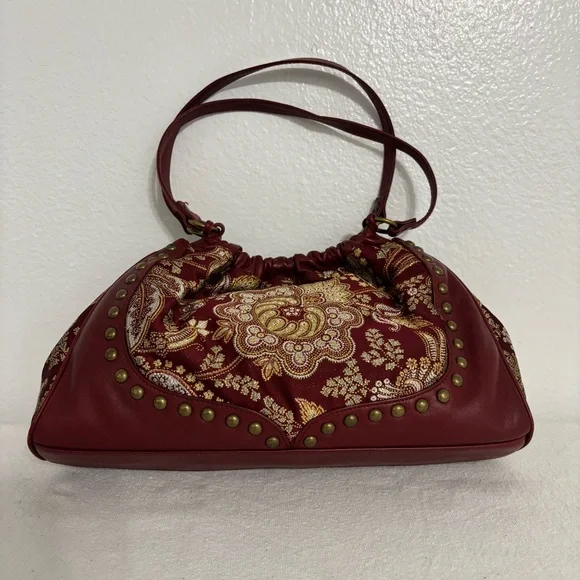 Isabella Fiore Leather & Tapestry Small Shoulder or Handbag With Studs Detail - Picture 3 of 16